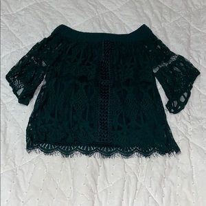 emerald green off the shoulder top